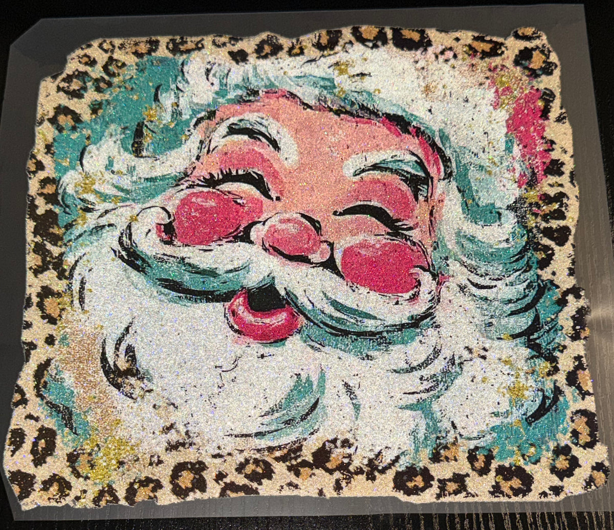 Cheetah Santa Glitter Screen Print