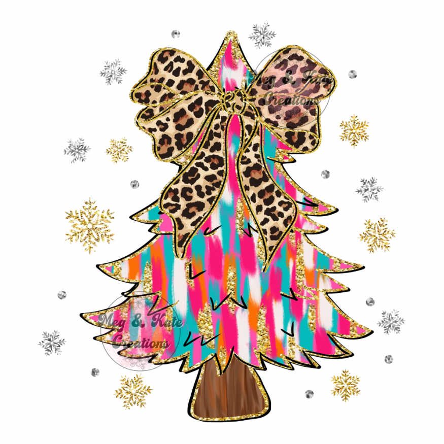Cheetah Print Bow Christmas Tree DTF TRANSFER