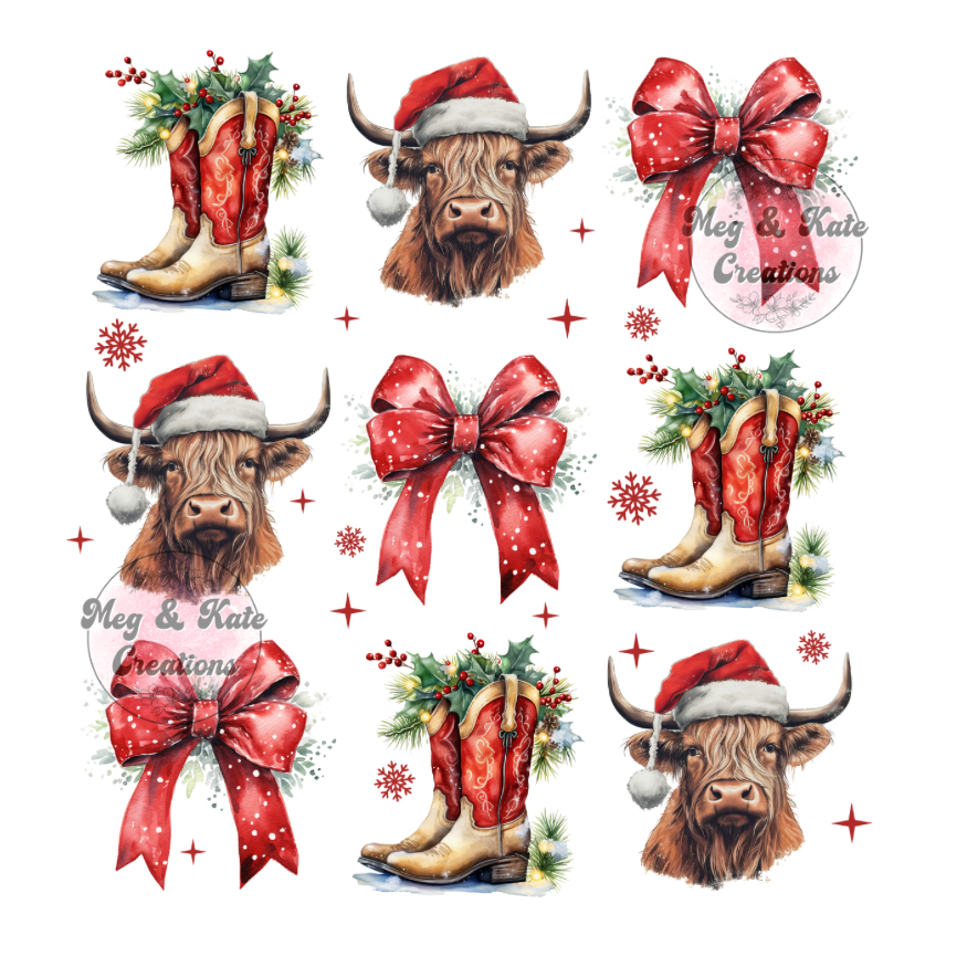 Christmas Cows/Bows/Boots Collage DTF TRANSFER