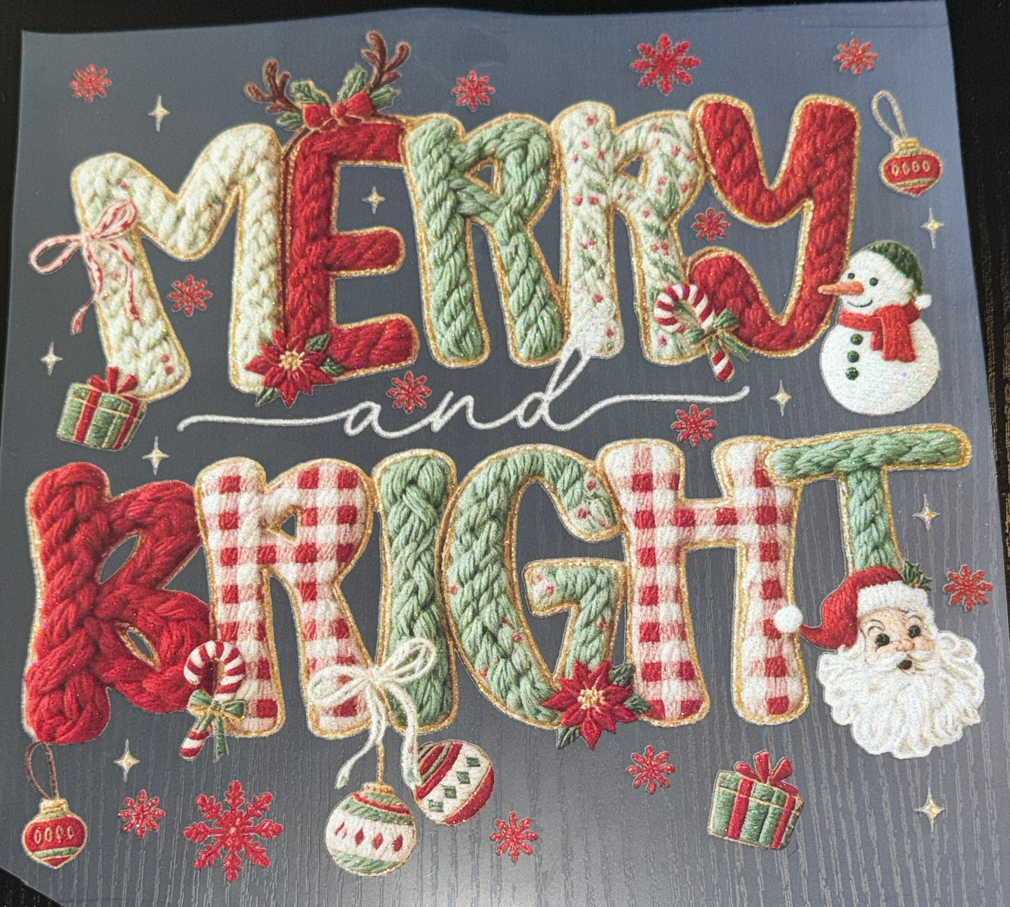 Merry and Bright Faux Yarn Glitter Screen Print
