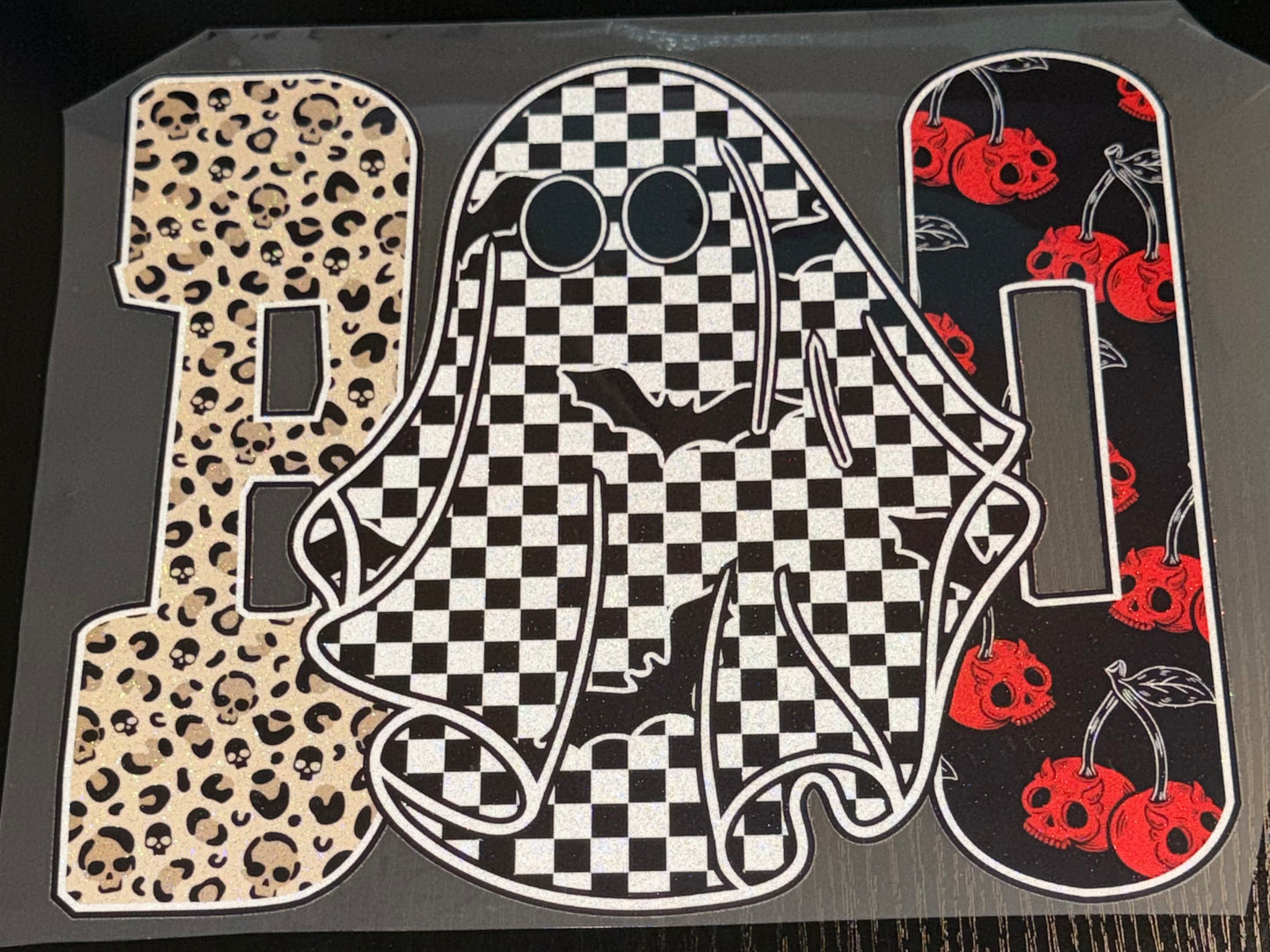 Boo Checkered Ghost Glitter Screen Print
