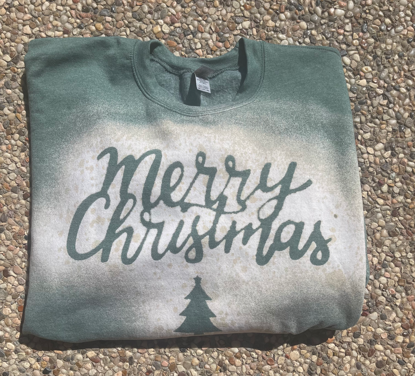 Bleached Merry Christmas in Green