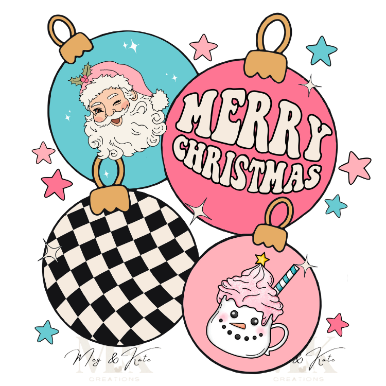 Pink Santa Merry Christmas Ornaments DTF TRANSFER