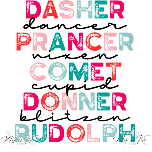 Reindeer Names DTF TRANSFER