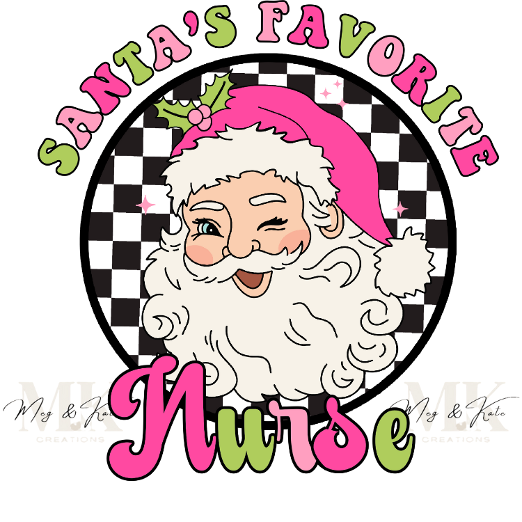 Pink Santa's Favorite Nurse DTF TRANSFER