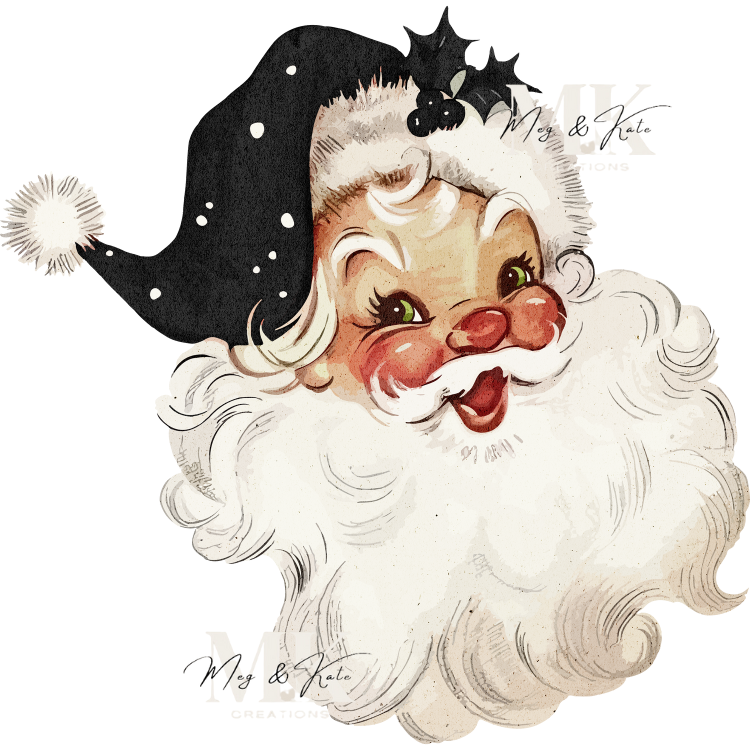 Vintage Santa Black DTF TRANSFER