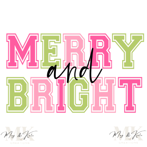 Pink & Green Merry and Bright DTF TRANSFER