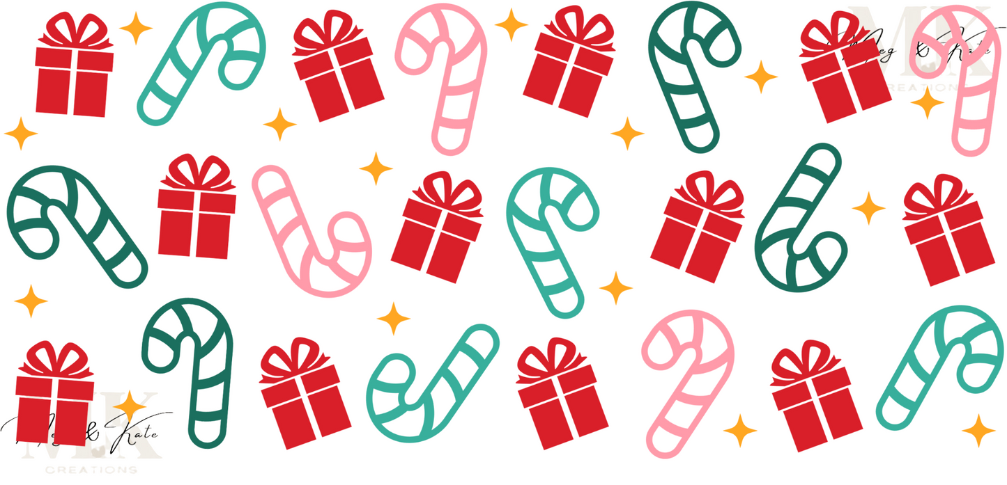 Candy Canes & Presents in Pink,Red & Green UV DTF WRAP
