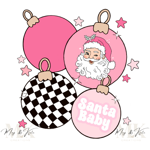 Pink Santa Baby Ornaments DTF TRANSFER