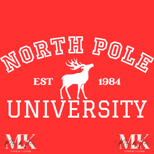 North Pole University in White DTF TRANSFER