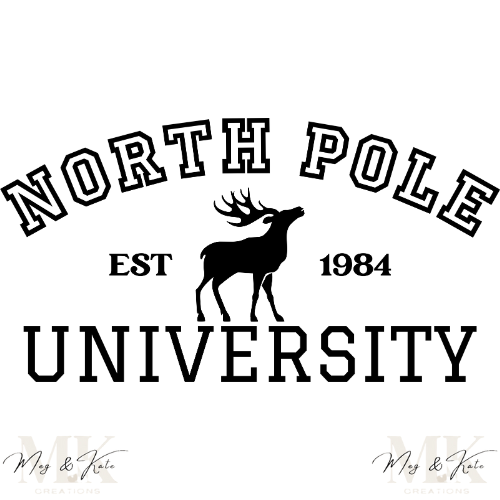 North Pole University in Black DTF TRANSFER