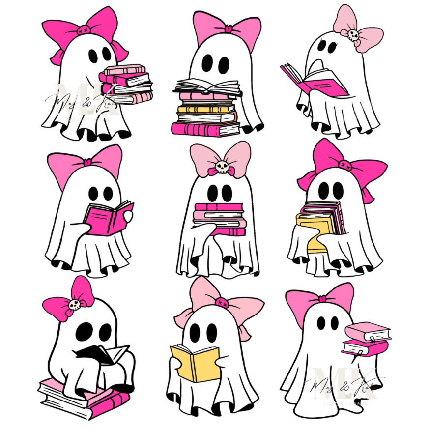Pink ghosts w/ books DTF TRANSFER