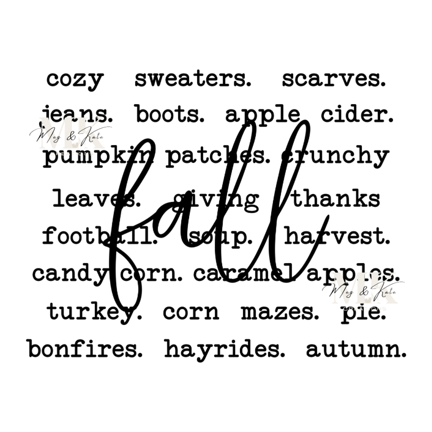 Fall word collage black letters DTF TRANSFER