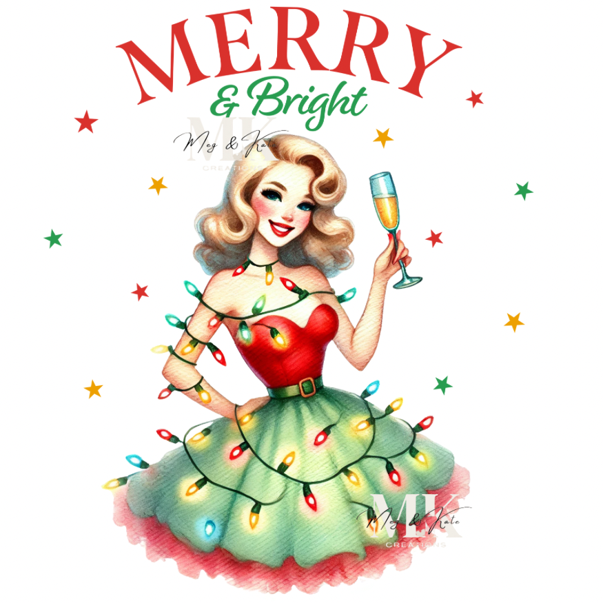 Merry & bright girl DTF TRANSFER