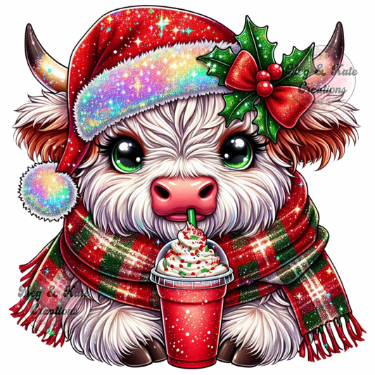White Christmas Baby Cow DTF TRANSFER