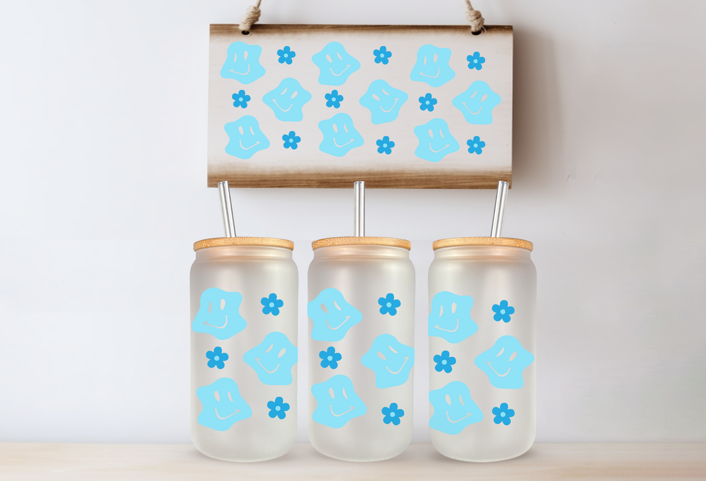Blue Smiles & Flowers Libby Glass