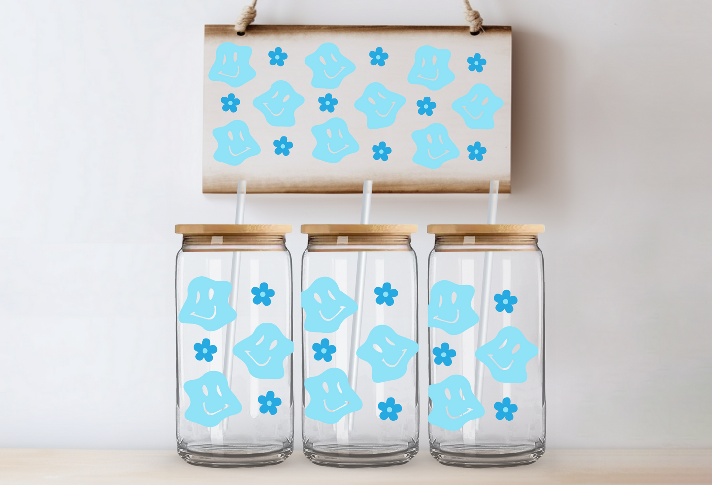 Blue Smiles & Flowers Libby Glass