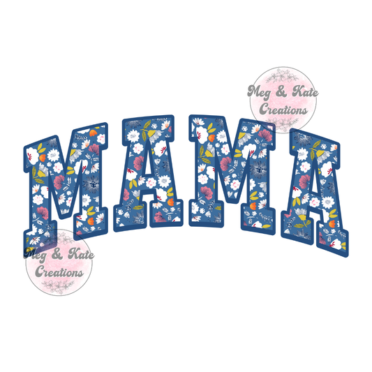 Mama Blue Floral DTF TRANSFER