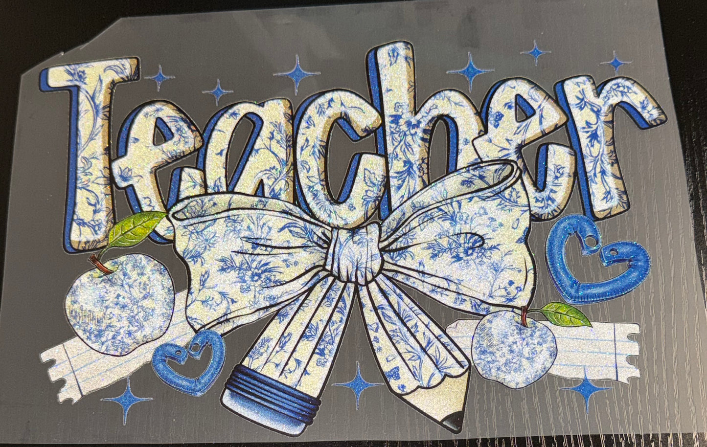 Blue Floral Teacher Glitter Screen Print