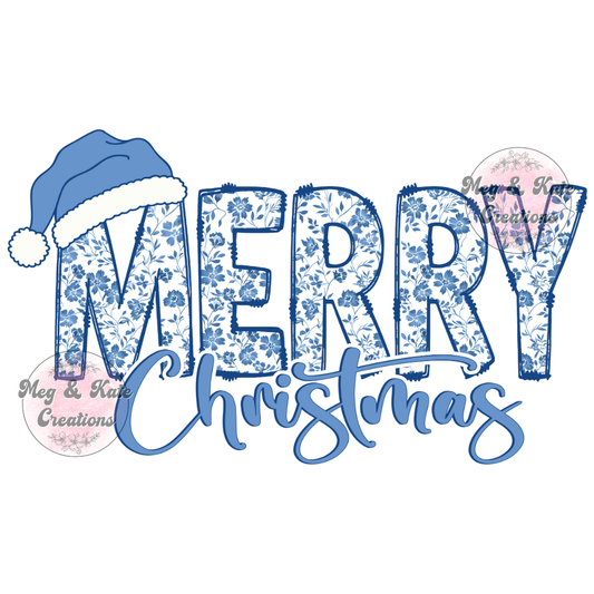 Blue Merry Christmas  DTF TRANSFER