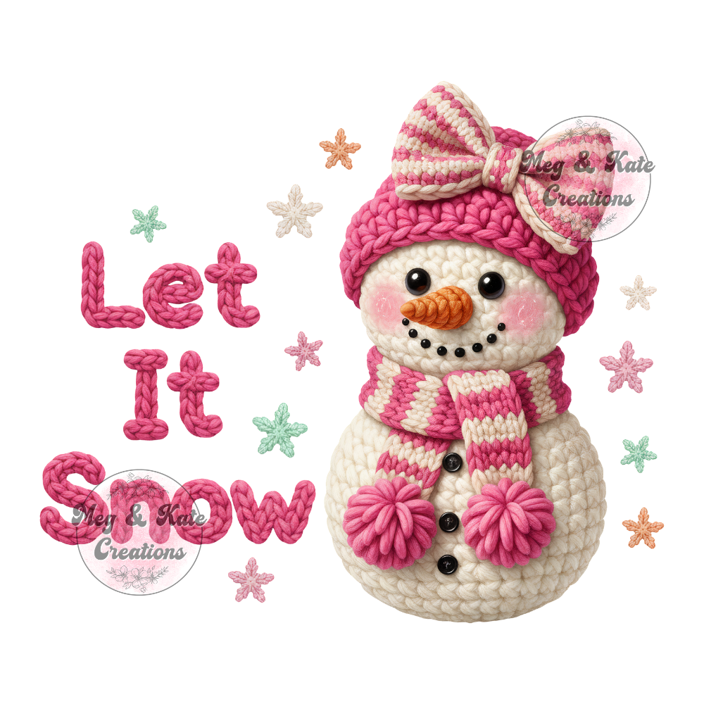 Faux Yarn Pink Let it Snow DTF TRANSFER
