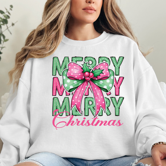 Pink and Green Merry Christmas Bow