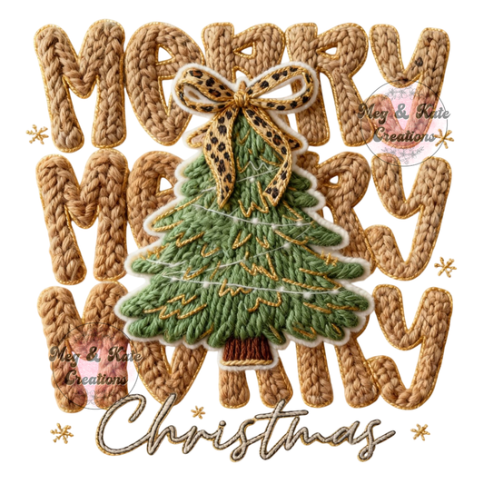 Faux Yarn Tan Merry Christmas DTF TRANSFER