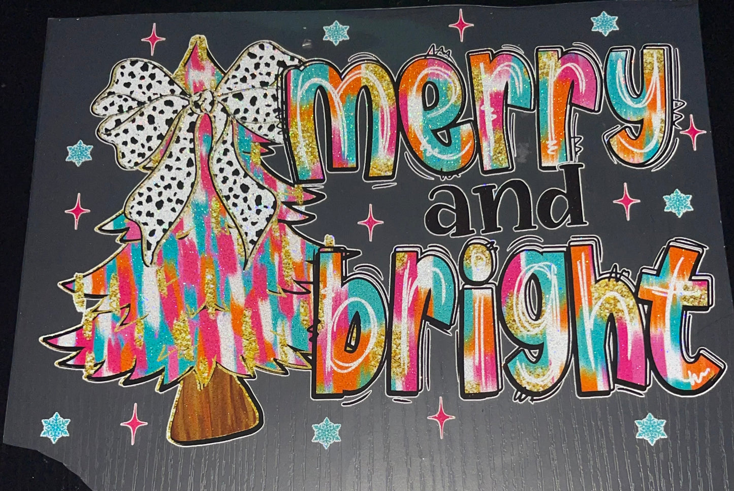 Watercolor Merry and Bright Glitter Screen Print