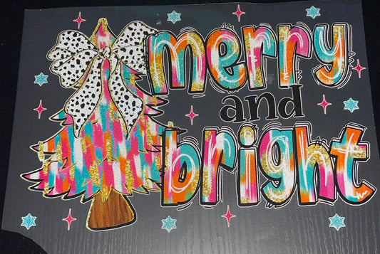 Watercolor Merry and Bright Glitter Screen Print