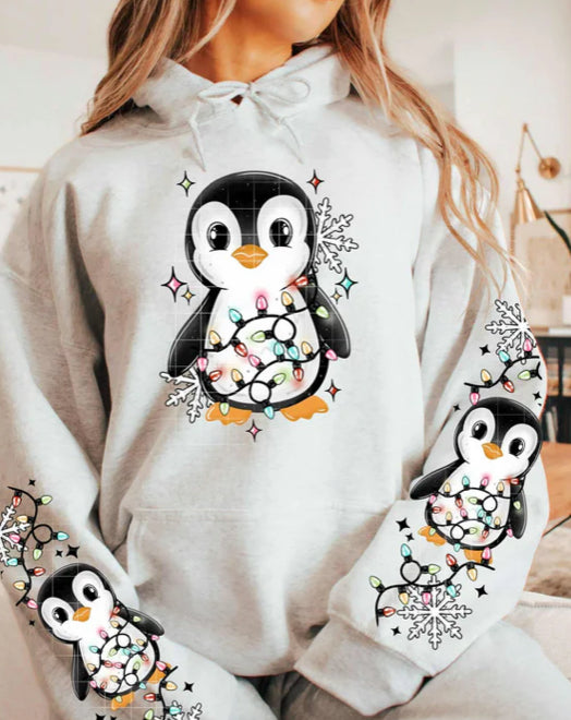 Penguin with Lights with 2 Sleeves Glitter Screen Print