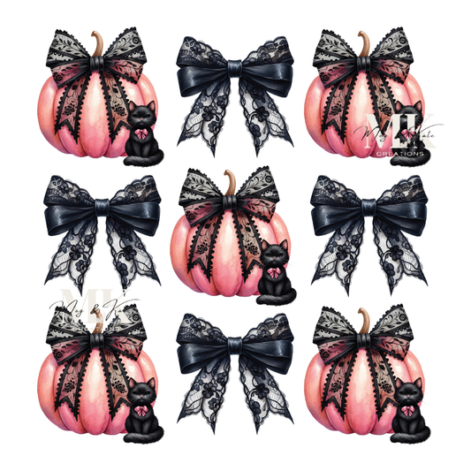 Pink Pumpkins & Black Cats and Bows DTF TRANSFER