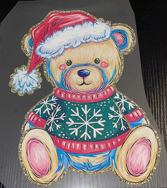 Christmas Teddy Bear Glitter Screen Print
