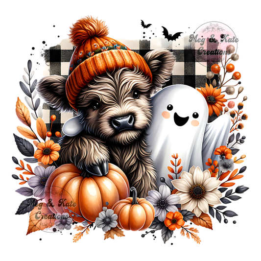 Highland Cow with Ghost DTF TRANSFER