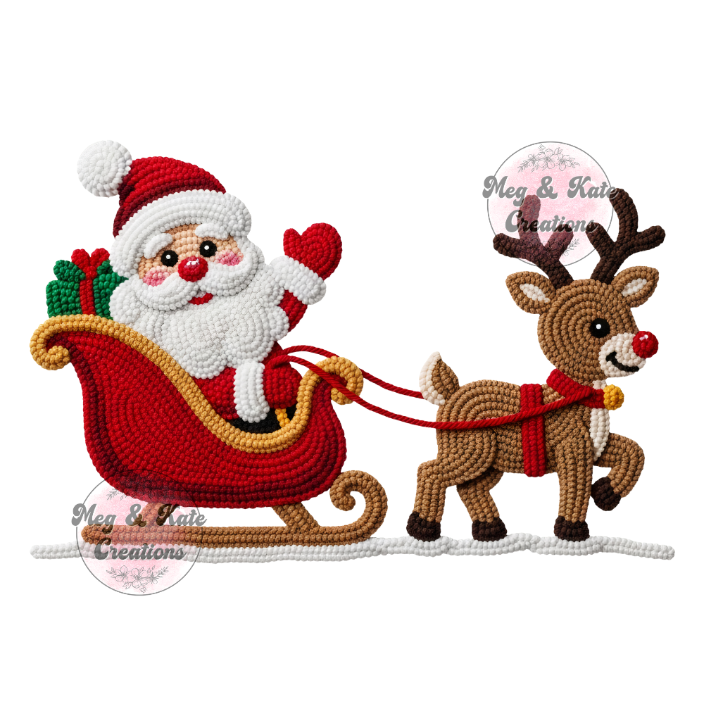 Faux Yarn Santa Sleigh DTF TRANSFER