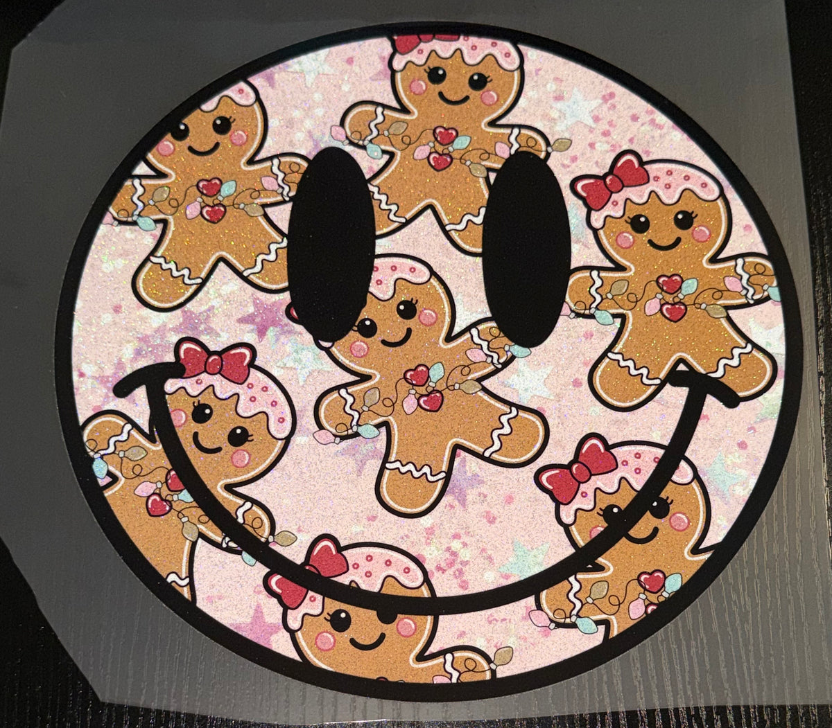 Pink Gingerbread Smiley Glitter Screen Print