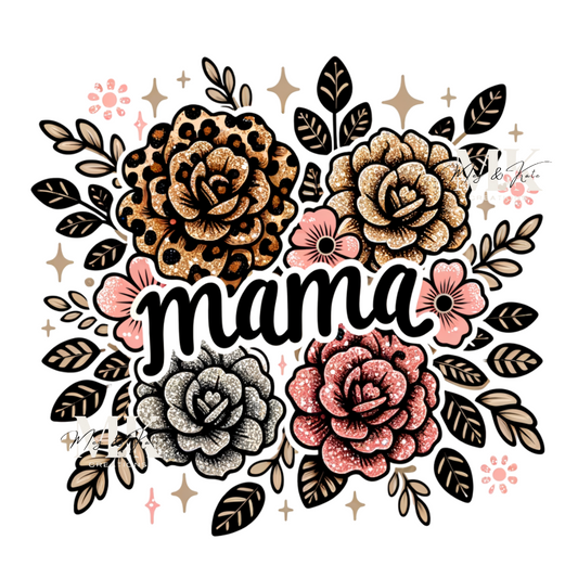 Mama Faux Glitter Flowers DTF TRANSFER