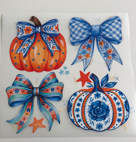 Blue Bow Pumpkins DTF Transfer