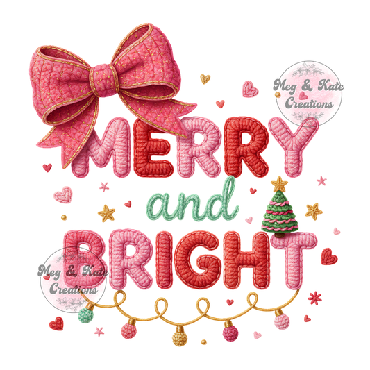 Faux Yarn Pink Merry and Bright DTF TRANSFER