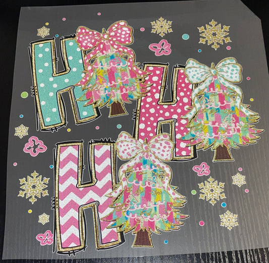 Ho Ho Ho with Trees Glitter Screen Print
