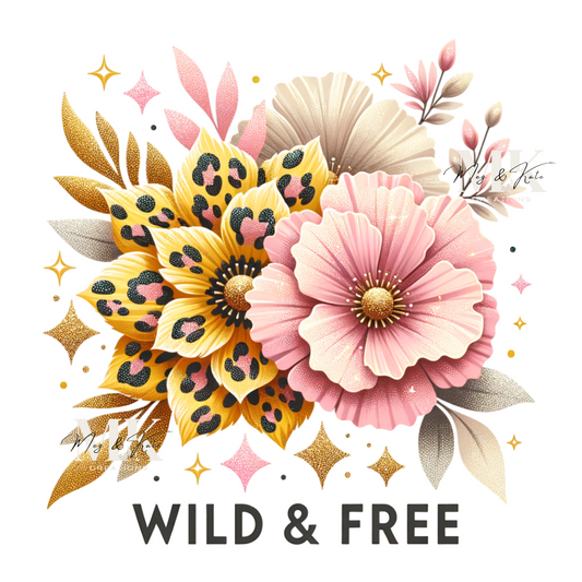 Wild & Free (Pink and Gold Floral)  DTF TRANSFER