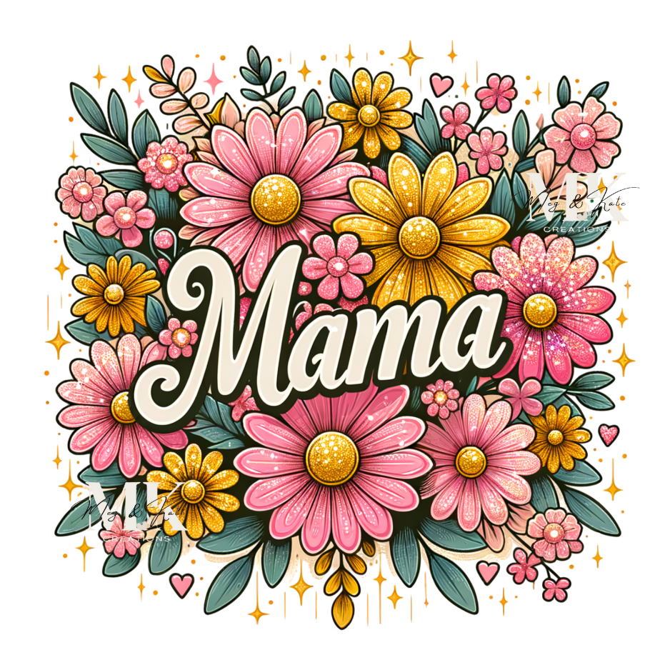 Mama Pink & Gold Flowers DTF TRANSFER