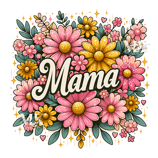 Mama Pink & Gold Flowers DTF TRANSFER