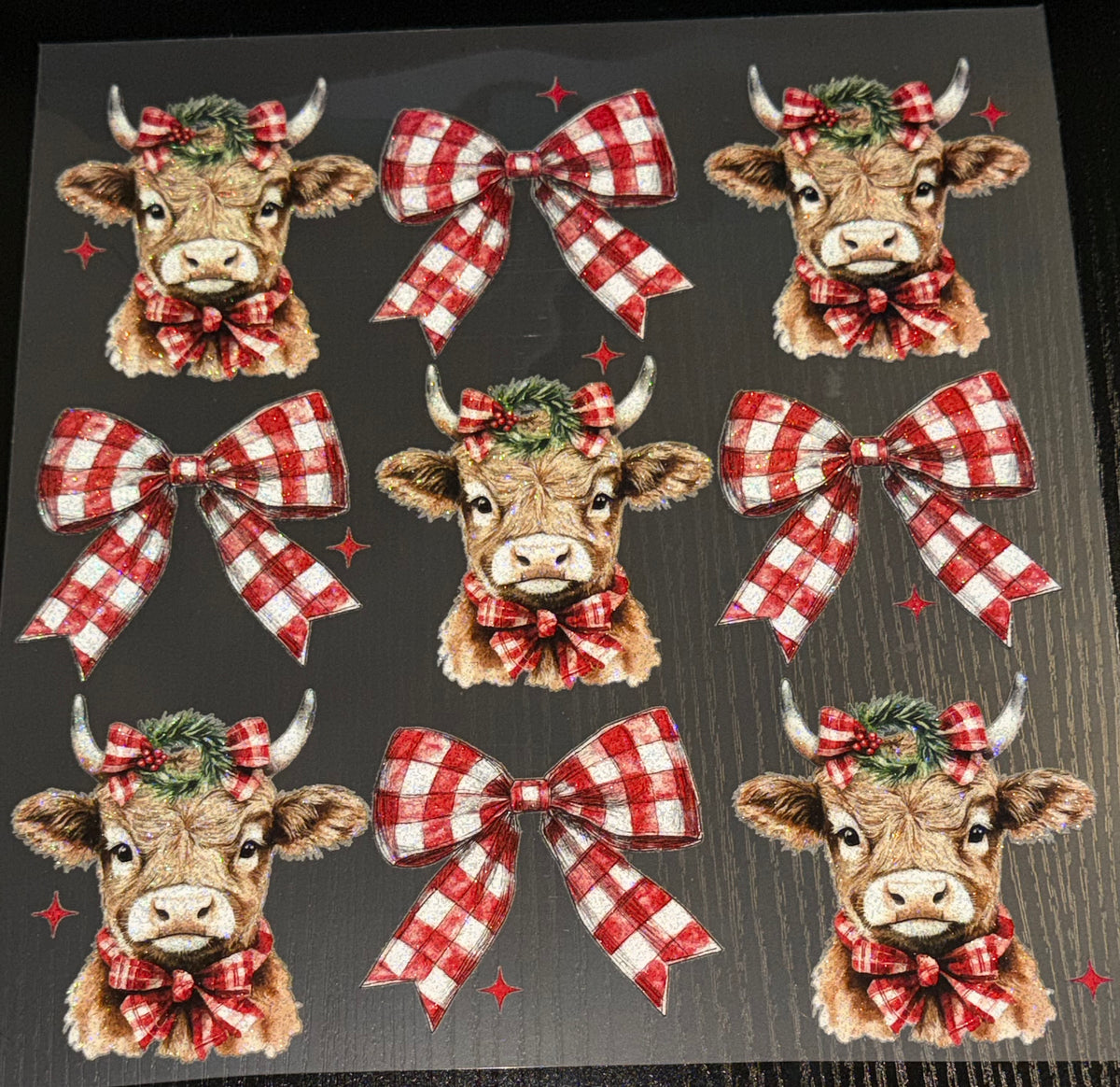 Christmas Cows and Bows Glitter Screen Print