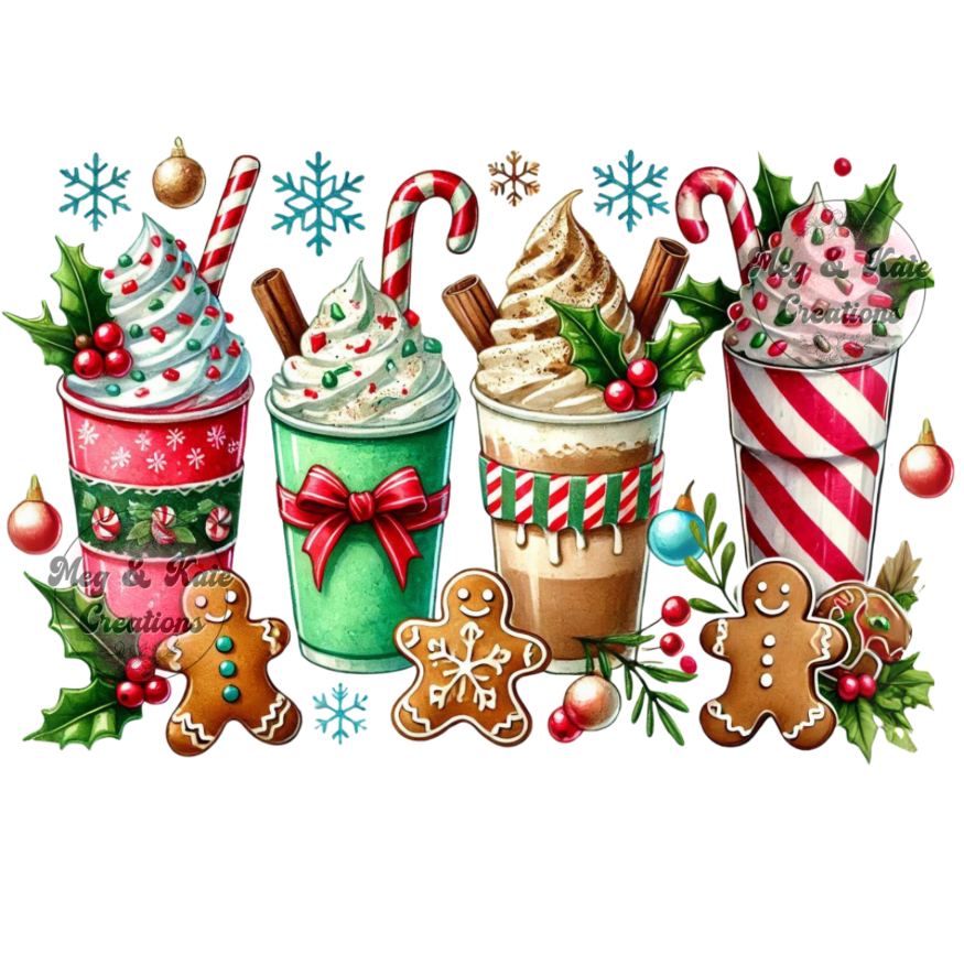 Gingerbread and Candy Cane Cups DTF TRANSFER