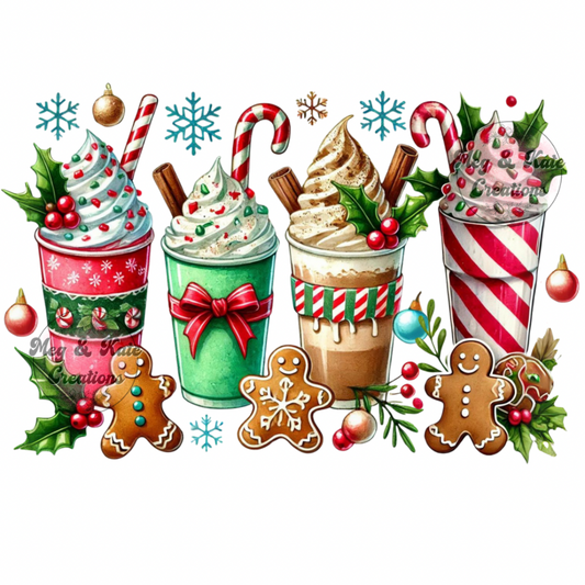 Gingerbread and Candy Cane Cups DTF TRANSFER