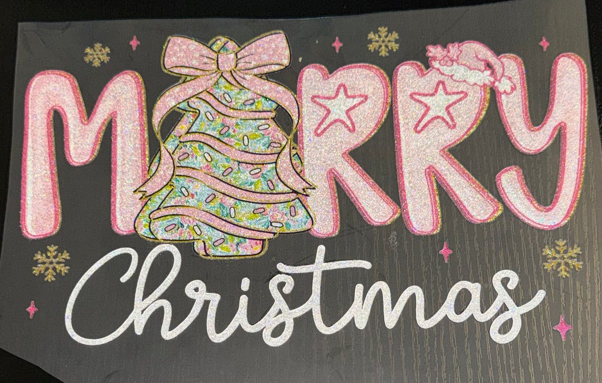Pink Merry Christmas Glitter Screen Print