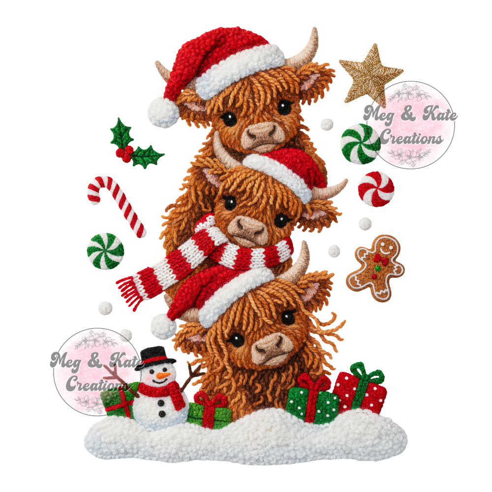 Faux Yarn Highland Cows DTF TRANSFER