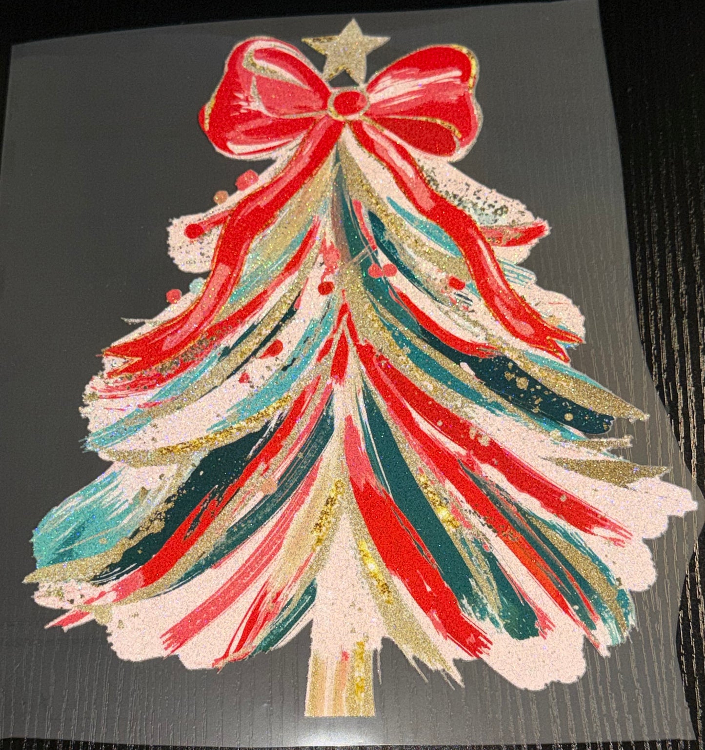 Red Bow Christmas Tree Glitter Screen Print