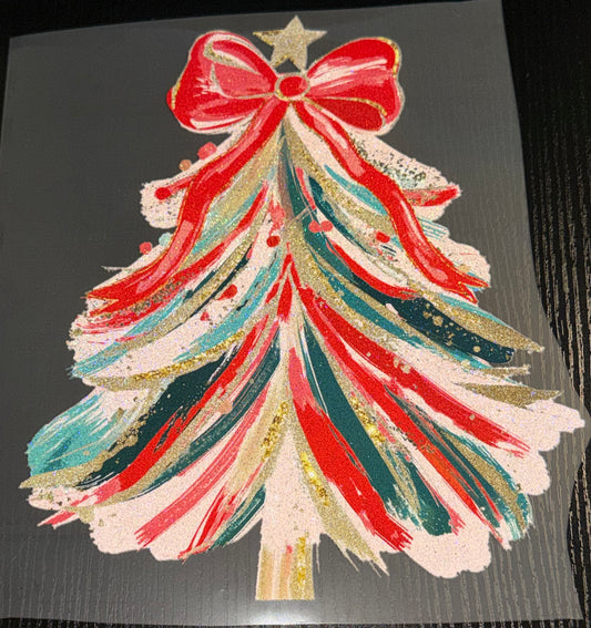 Red Bow Christmas Tree Glitter Screen Print