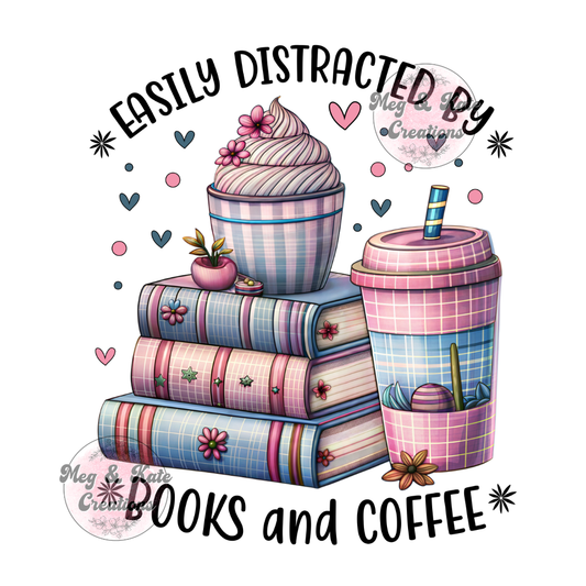 Easily Distracted by Books and Coffee DTF TRANSFER